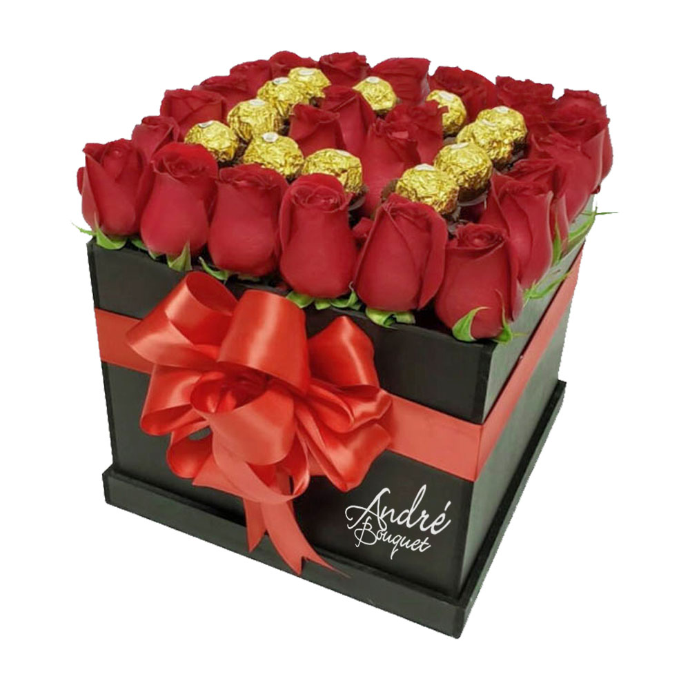 Love caja de chocolates con rosas, floristería en Bogotá