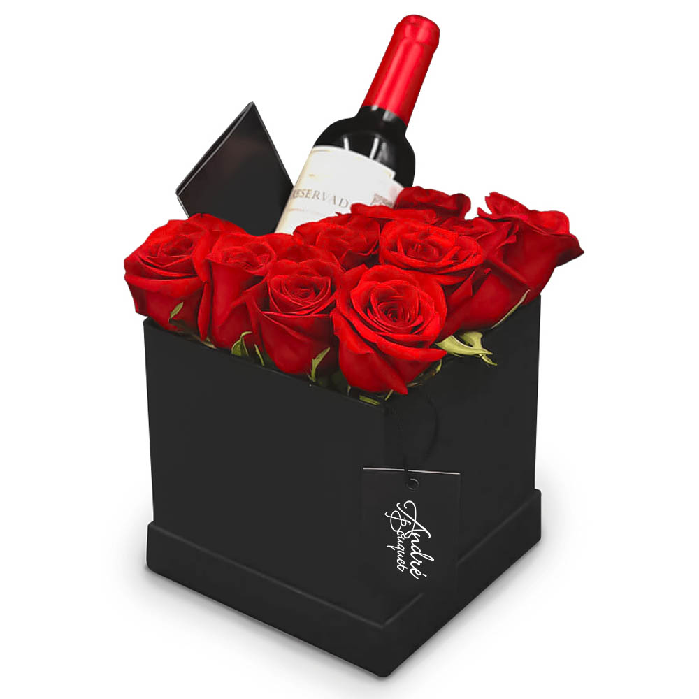 Deluxe caja de rosas con vino Bogotá